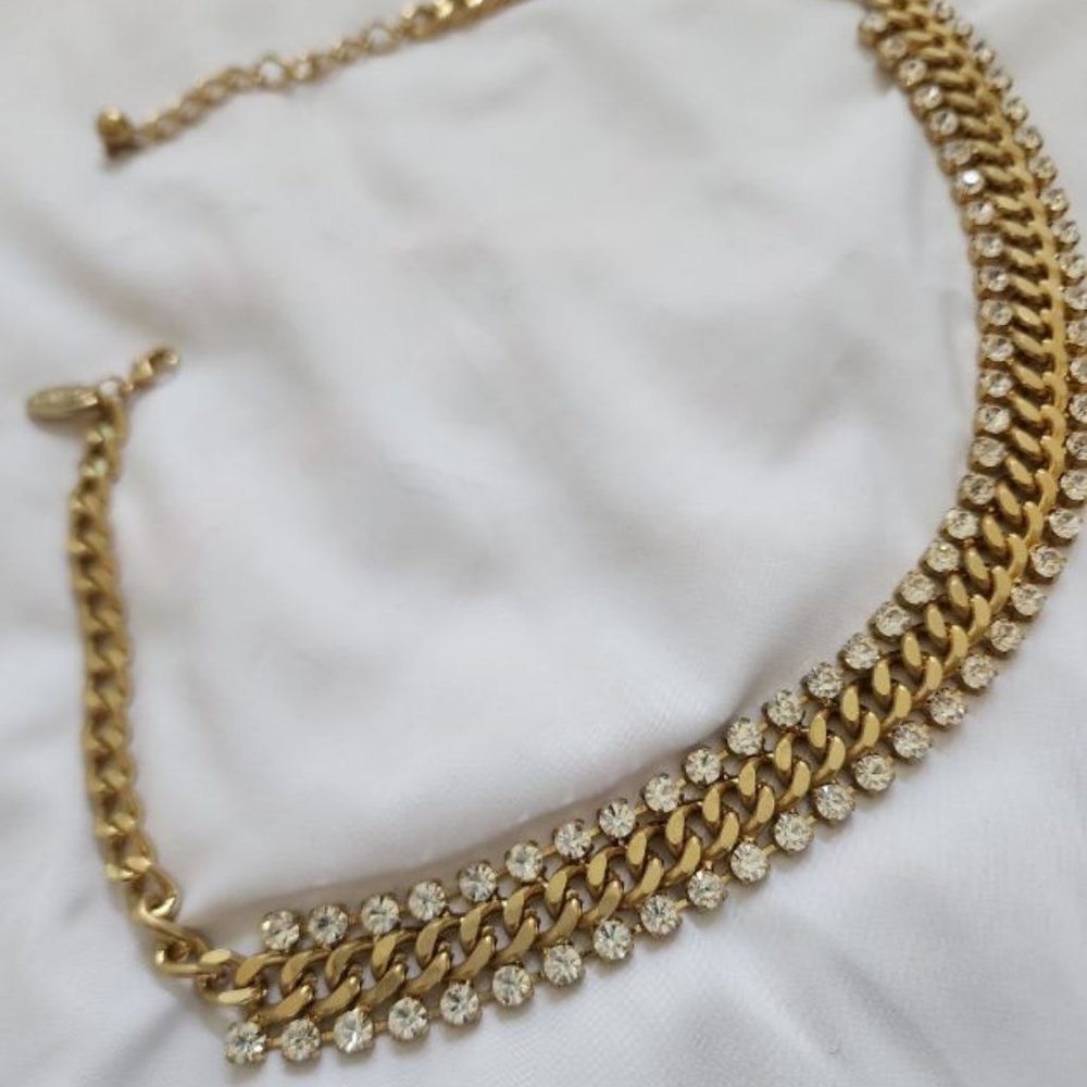 CARA COUTURE GOLD LINK NECKLACE WITH CRYSTAL ACCENTS